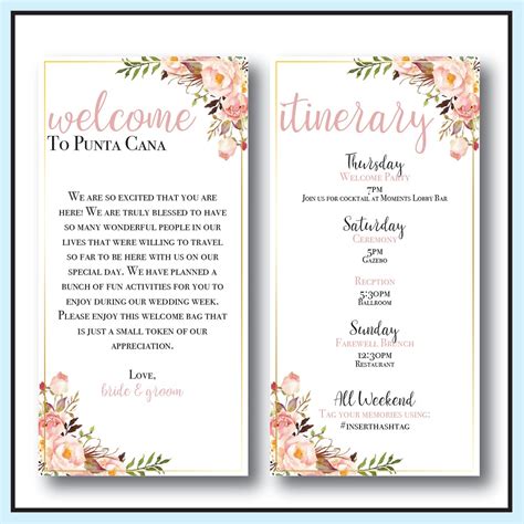 Personalized Wedding Welcome Letter And Itinerary Floral Destination