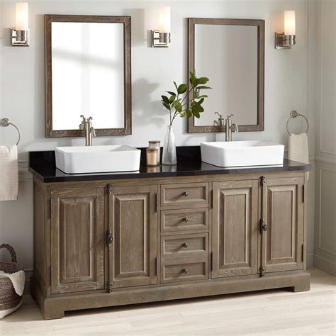 Vessel sink vanities are the preferred bathroom cabinet sets for the discerning homeowner who wants to make a unique statement in her bathroom. 72" Chelles Double Vessel Sink Vanity - Gray Wash - Double ...