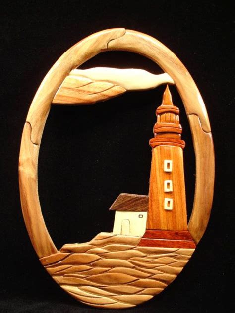 Hand Carved Wood Art Intarsia Lighthouse Sign By Myheritageusa Wood