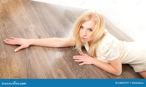 Beautiful Blonde Woman Laying On The Floor Stock Image Image Of Nice