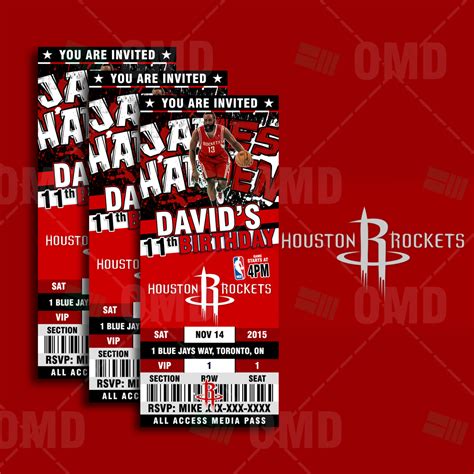 Houston Rockets Sports Ticket Style Party Invite Sports Invites