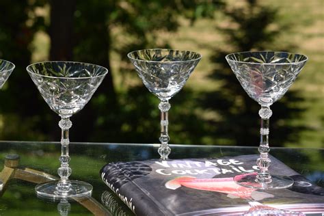 4 vintage etched crystal cocktail glasses vintage crystal martini glass wedding toasting