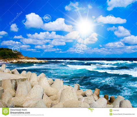 Summer Landscape Sea Waves Blue Sky And Sun Stock Photos