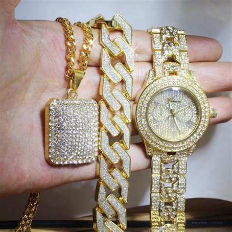 Men Hip Hop Full Iced Out Lab Cz Aaa Watch And Bracelet And Iced Square Necklace Combo Set Jewelry