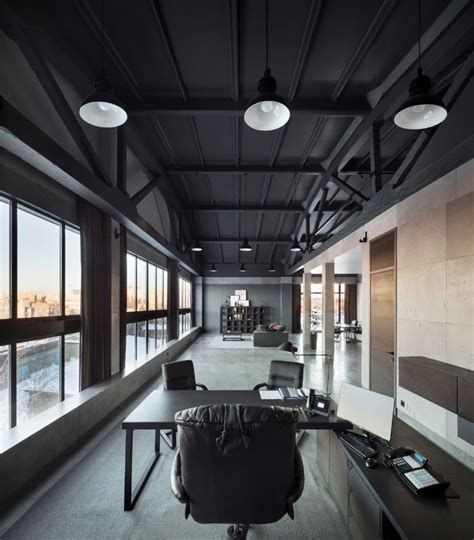 Office Executive Office Black Ceiling Industrial Interior Loft