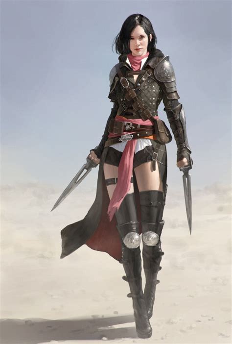 F Rogue Assassin Med Armor Cloak Dual Short Sword Fist Punch Desert