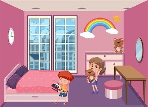 Premium Vector Pink Bedroom Scene With Cartoon Character