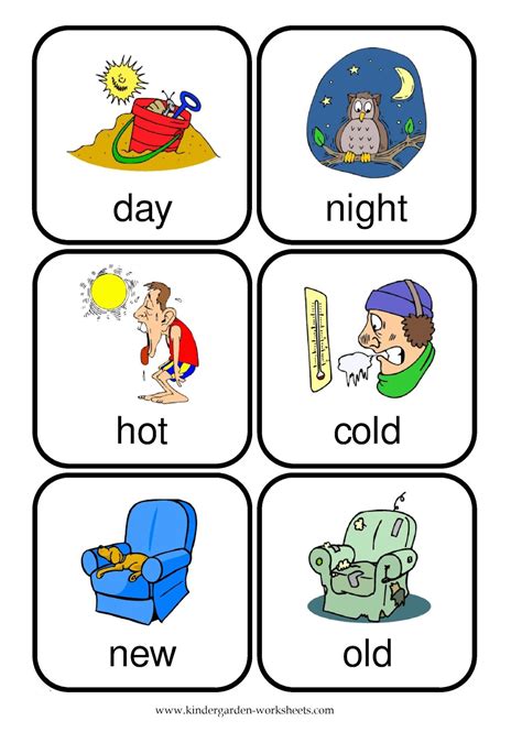 Kindergarten Worksheets Flashcards Opposite Words