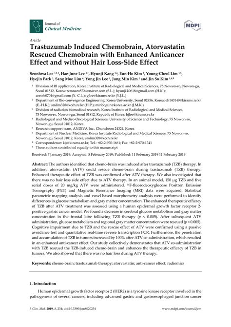 Rosuvastatin=crestor) my advice is to contact the cardiologist ask. (PDF) Trastuzumab Induced Chemobrain, Atorvastatin Rescued ...