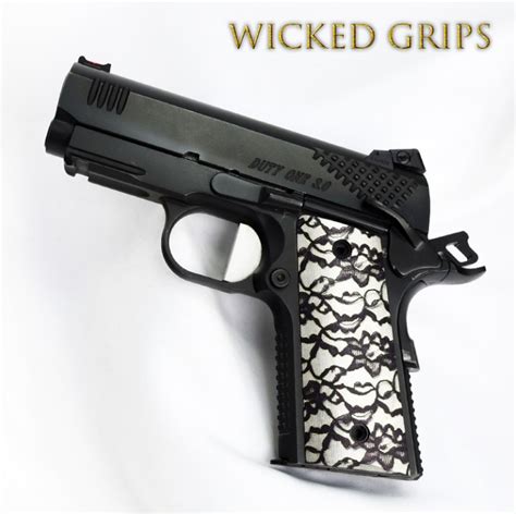 Custom 1911 Officers Compact Thin Grips Black Lace 2 Wicked Grips