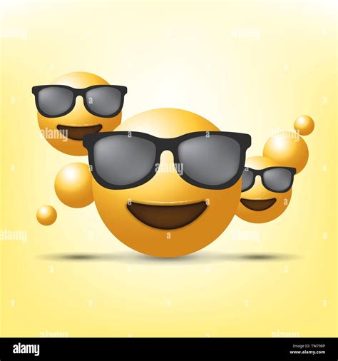 Cute Smiling Emoticon Wearing Black Sunglasses Smiley Stock Vector
