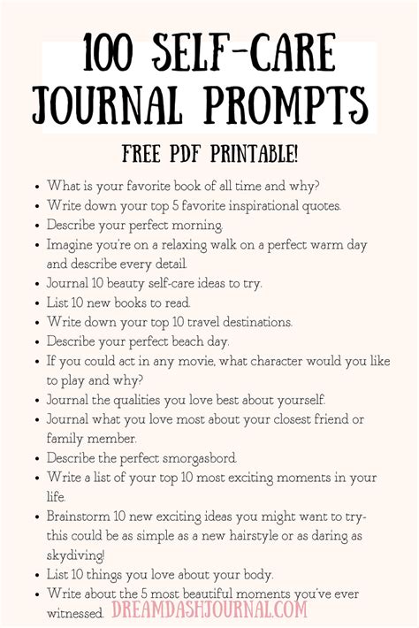 100 Self Care Journal Prompts With Free Pdf Printable