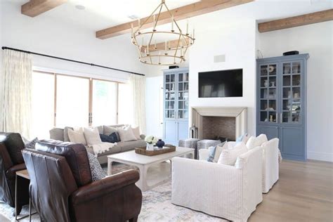 A Living Room Filled With Furniture And A Flat Screen Tv Mounted On The