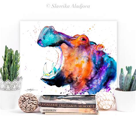 Hippo Watercolor Painting Print By Slaveika Aladjova Art Animal