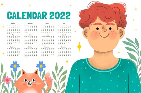 Premium Vector Hand Drawn 2022 Calendar Template