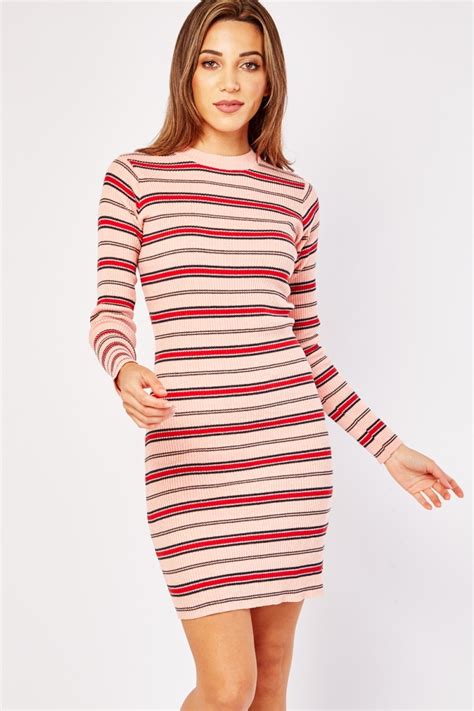 Striped Rib Knit Bodycon Dress Colours Just