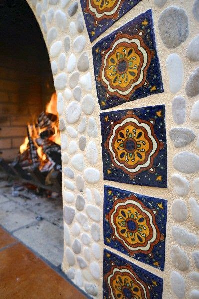 Pin By Stacy Beals On Patio Fireplace Mexican Tile Fireplace Pebble