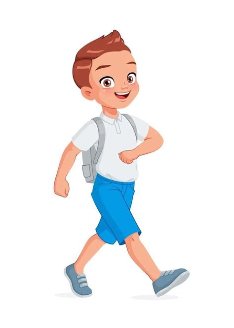 Download Happy School Boy Walking Cartoon Vector Illustration For Free