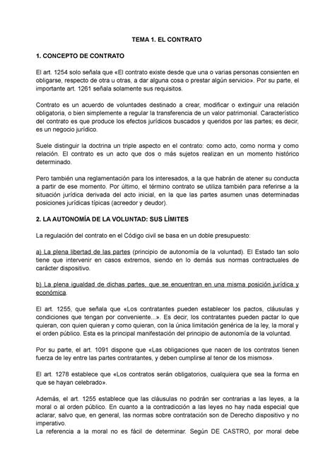 Tema 1 Tema 1 Tema 1 El Contrato 1 Concepto De Contrato El Art