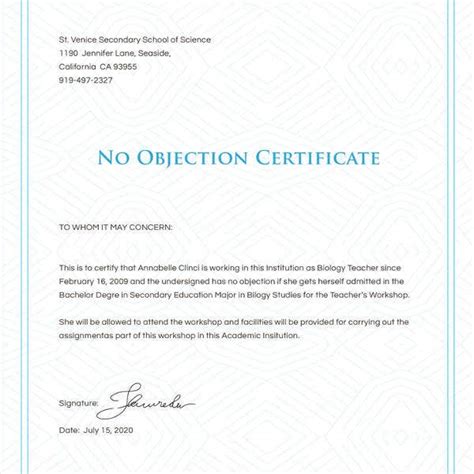 No Objection Certificate For Employee Template Free Pdf Word Doc My