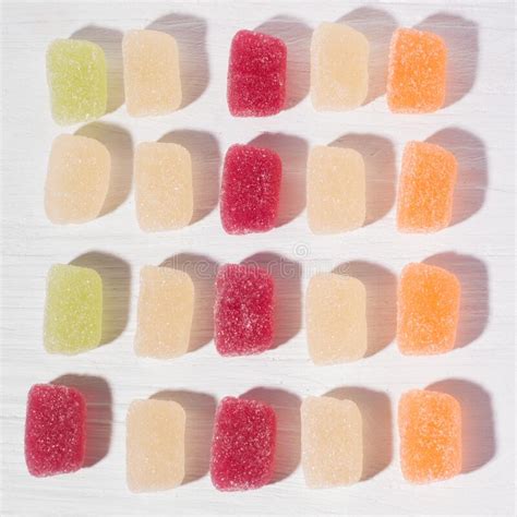 Fruit Colorful Marmalade Sweets Jelly Candies On White Wooden