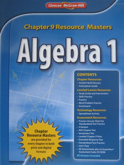 Algebra 1 Common Core Chapter 9 Resource Masters Mcgraw Hill