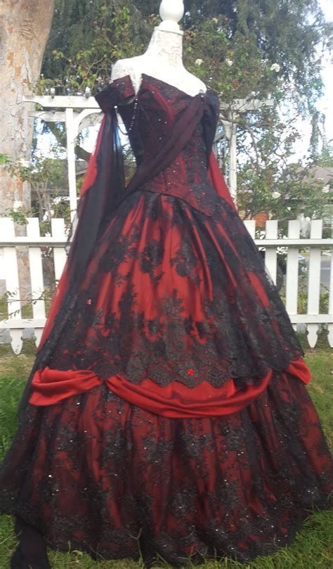 Gothic Wedding Belle Redblack Lace Fantasy Gown Wedding Halloween