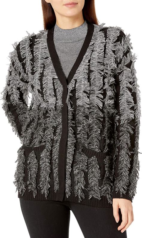 Vince Camuto Womens Colorblock Novelty Fringe Cardigan Sweater Amazon