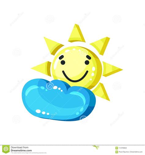 Smiling Sun Emoji With Cloud Bright Glossy Smile Mascot
