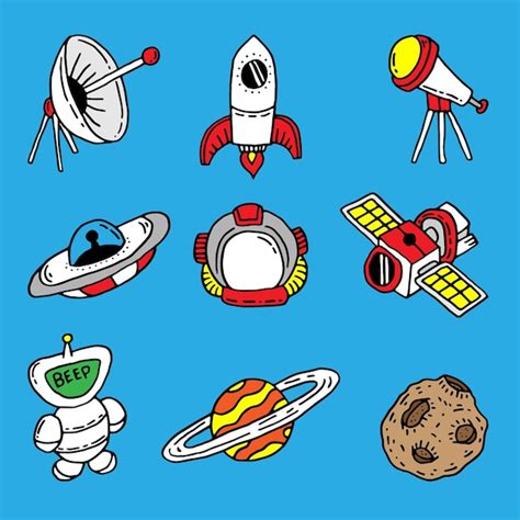 Premium Vector Selection Of Hand Drawn Space Icons
