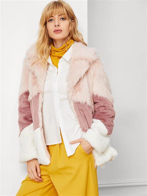 Faux Fur Color Block Coat Color Block Coats Coat Fashion Clothes Women