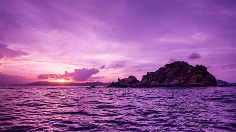 Wallpaper Sunlight Landscape Sunset Sea Water Shore Sky Purple