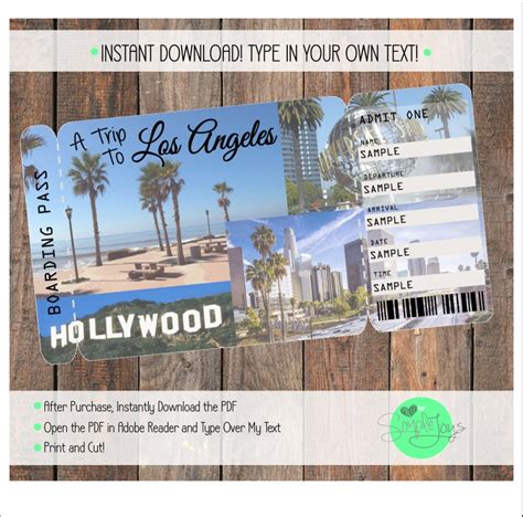 Printable Ticket To Los Angeles Boarding Pass Customizable Etsy