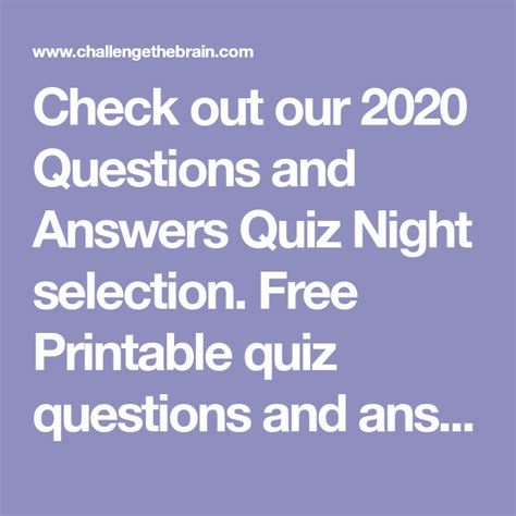 Check Out Our 2020 Questions And Answers Quiz Night