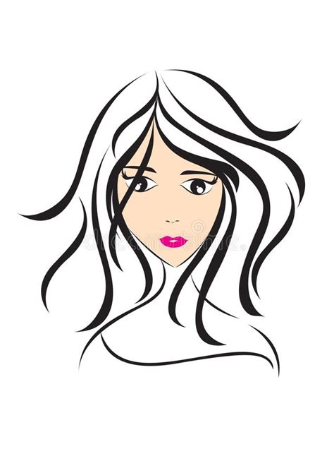 Women Long Hair Style Icon Girl Face Logo Women Salon Sign Beauty