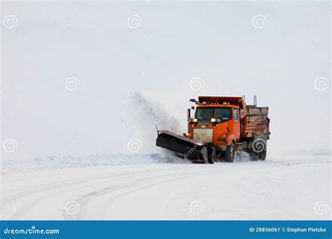Snow Plough Clearing Road In Winter Storm Blizzard Stock Image Image