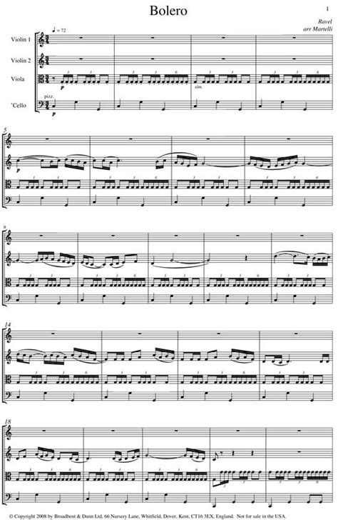 Ravel Bolero String Quartet Score Score Digital Download Broadbent And Dunn Ltd Sheet