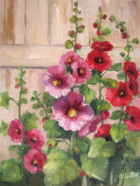An Oil Painting Of Pink And Red Flowers