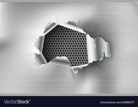 Hole Torn In Ripped Steel On Metal Background Vector Image