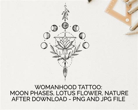 Lotus Flower And Moon Phases Womanhood Small Tattoo Design Etsy