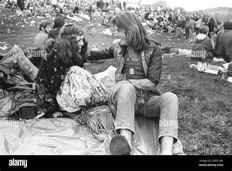 Hippie Couple Hollywood Rock Festival Leycett Stafordshire 1970 Stock