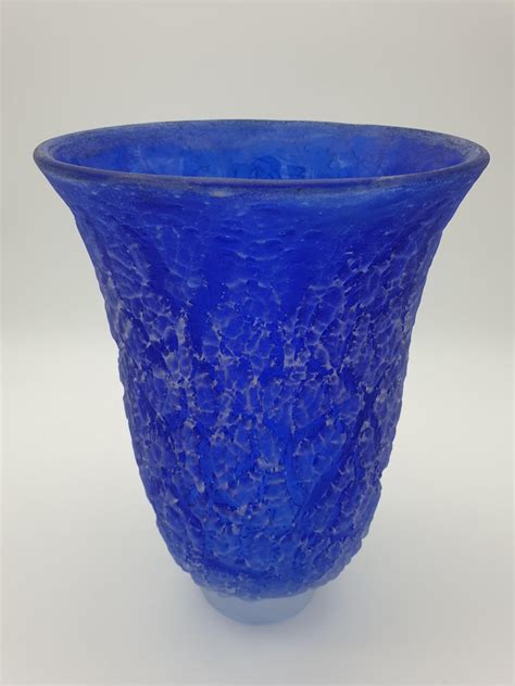 Modern Blue Murano Corroso Crakle Glass Vase Scavo Finish By Gino Cenedese For Sale At 1stdibs