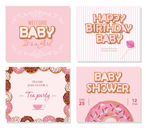 ✓ free for commercial use ✓ high quality images. Baby shower cards set for girls. Sweet templates in pastel ...