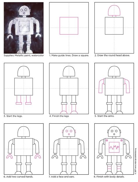 Easy How To Draw A Robot Tutorial And Robot Coloring Page Robot Art