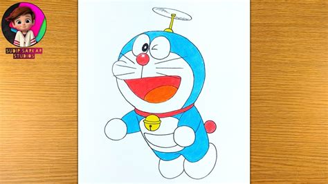 How To Draw Doraemon Flying With Bamboo Copter Step By Step Doraemon