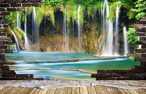 Custom Luxury Wallpaper Waterfall 3d Scenery Soundproof Beautiful