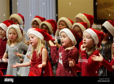 Pre School Children Singing At The Daycare Christmas Show Stock Photo
