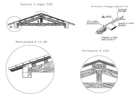 Structure Of Wooden Roof Section And Isometric Detail In Auto Cad File