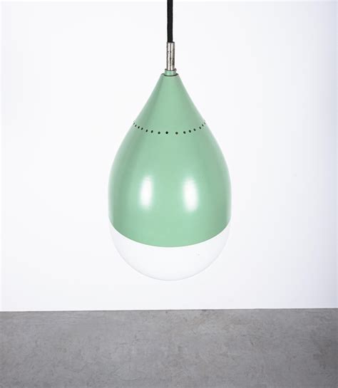 Stilnovo Celeste Green Ball Pendant Lamp Opal Glass Circa 1950 For