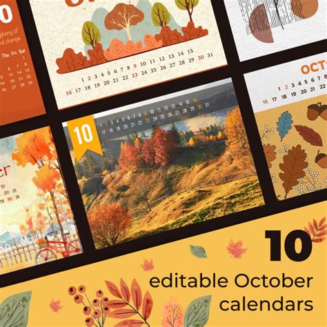 10 Free Editable October Calendars Masterbundles